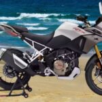 TVS Apache RTX 300 black adventure bike with 299cc engine parked on road