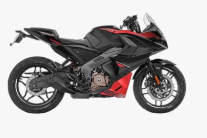 Bajaj Pulsar RS 200 red sports bike front side view with stylish fairing design