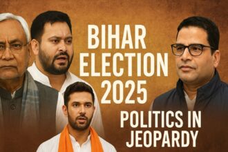 बिहार चुनाव 2025 का राजनीतिक माहौल, नीतीश कुमार, तेजस्वी यादव और प्रशांत किशोर के बीच त्रिकोणीय मुकाबला।
