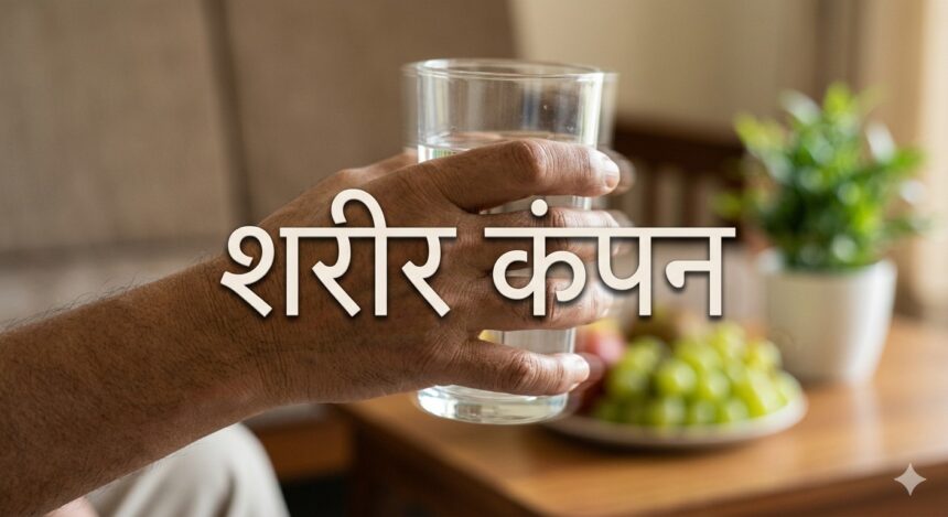 एक व्यक्ति अपने कांपते हुए हाथों को देख रहा है, शरीर में कंपन के कारण।